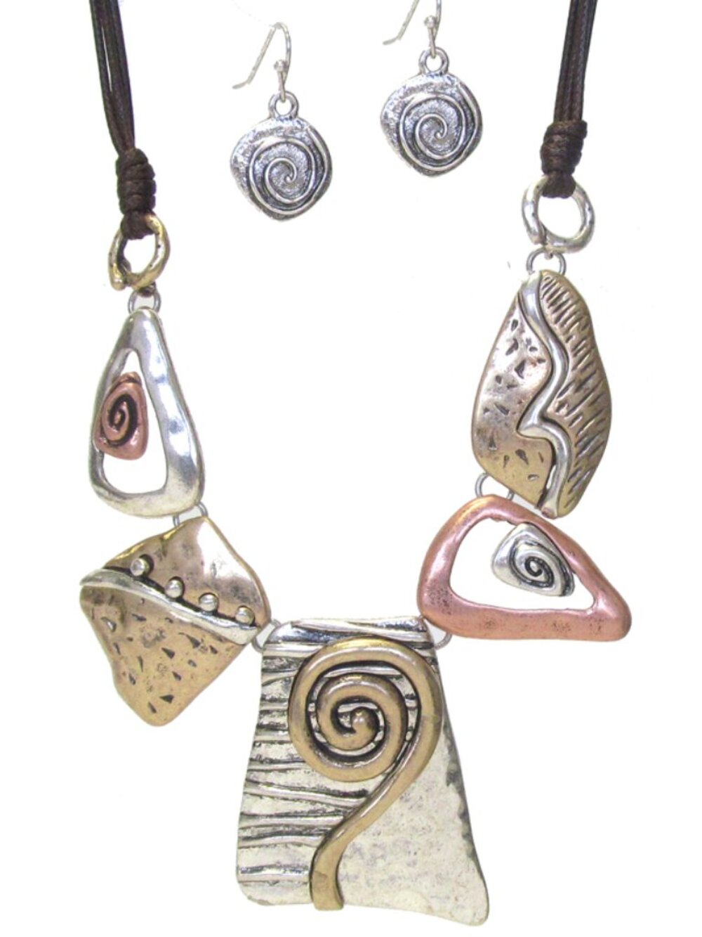 Vintage Vibe Rustic Bohemian Metal Art Necklace & Earrings Boutique SET New